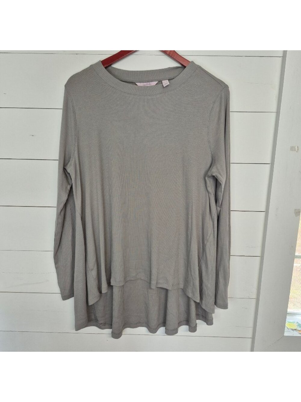 AnyBody‎ Womens Ribbed Long Sleeve High-Low Hem Tunic Top Grey Size Medium